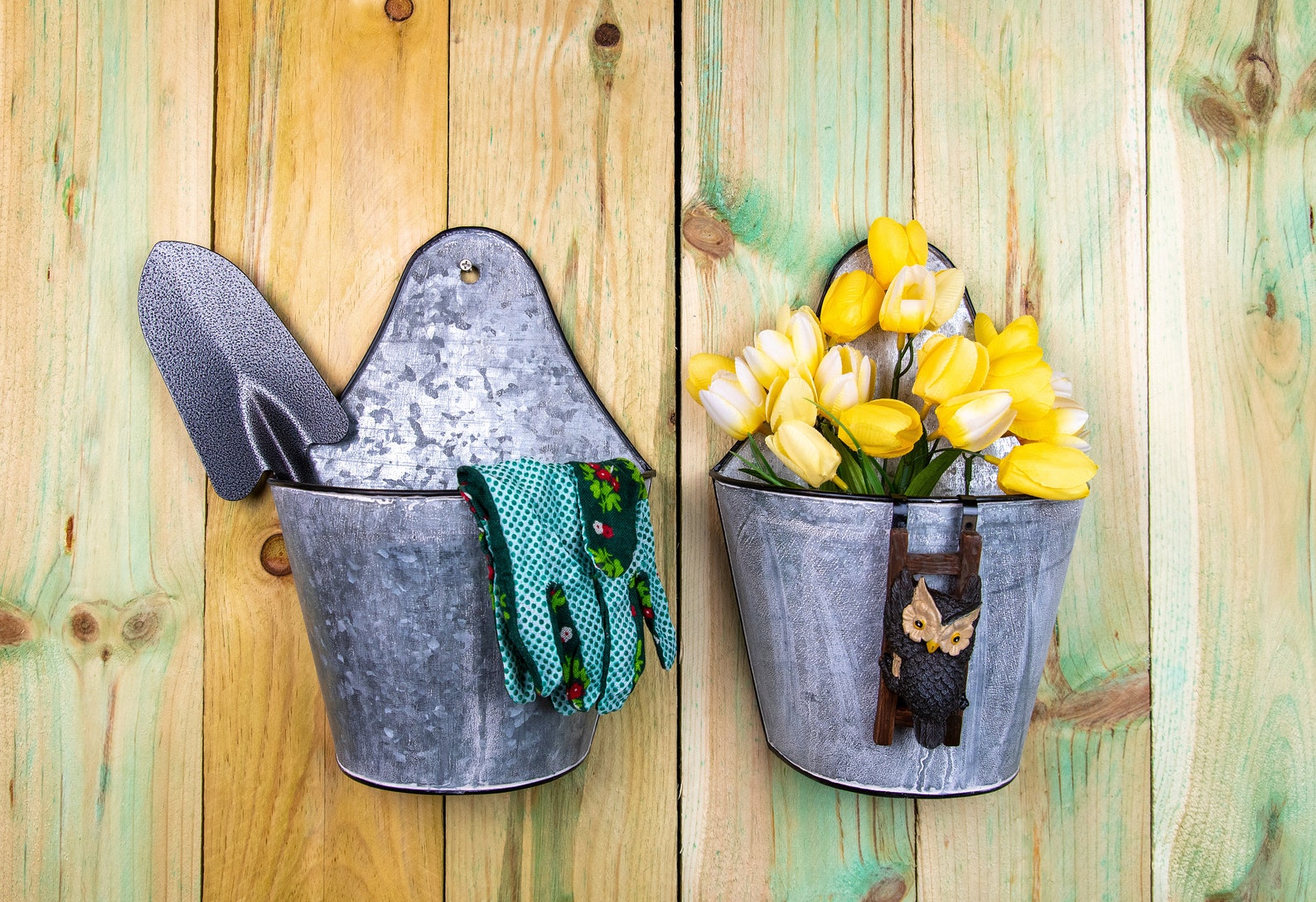 Rustic Galvanized Wall Planters. A Set of 2 Hanging Wall Vases Etsy