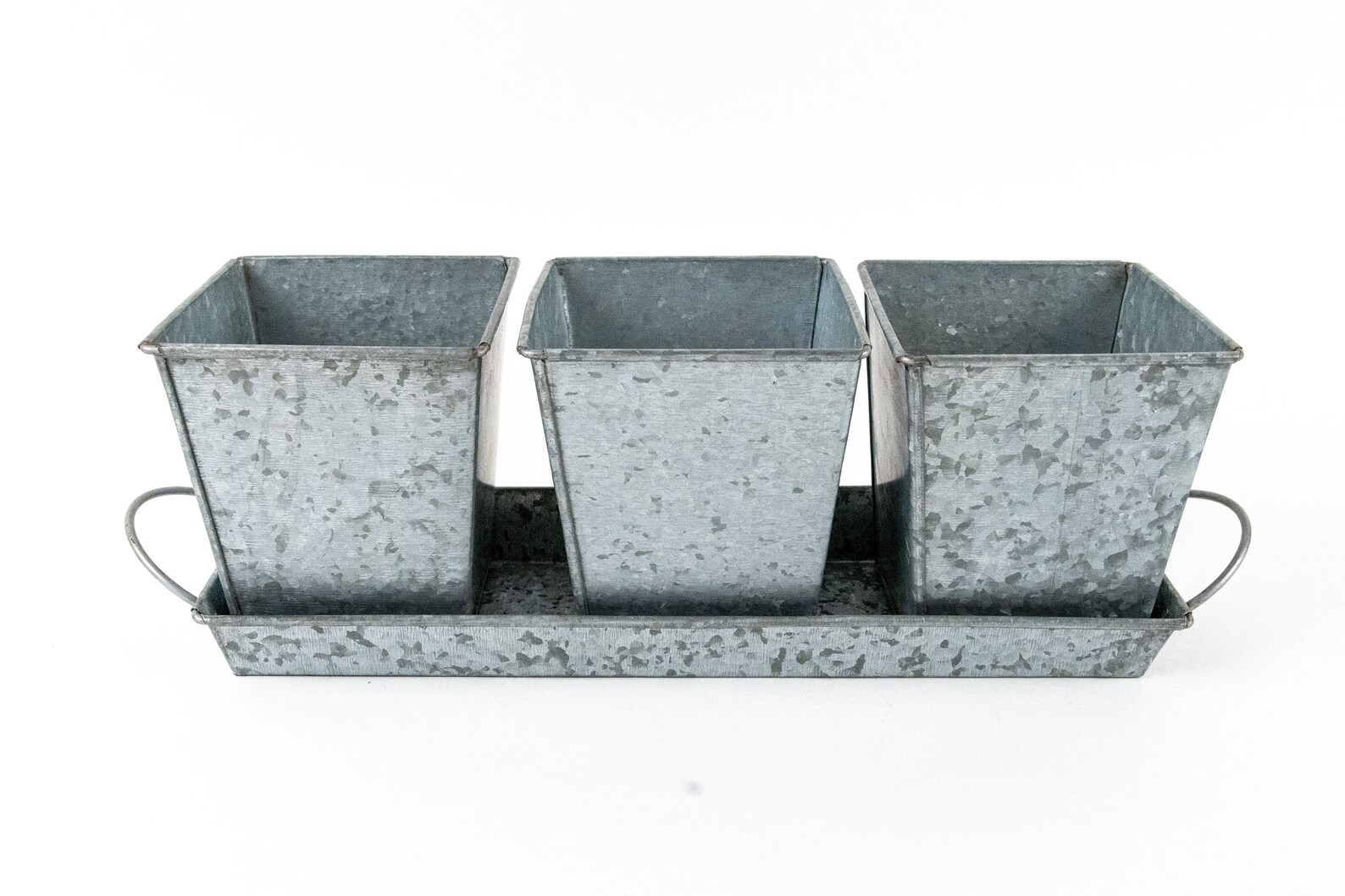 galvanized herb planters with rectangular tray