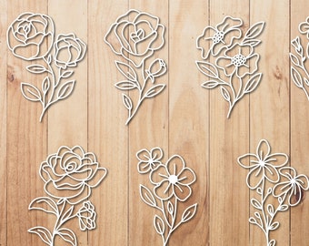 Floral Line Art, Botanical Line Art SVG, Clipart, Wedding Flowers, Hand Drawn Vector Flowers and Plants, Laser Cut File, Paper Cut Out