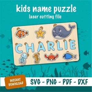 Name Puzzle SVG-Datei - perfekt für Glowforge - SVG Digital Download - Meer Tier svg - Laser cut Datei - Dxf - Png - Montessori Spielzeug