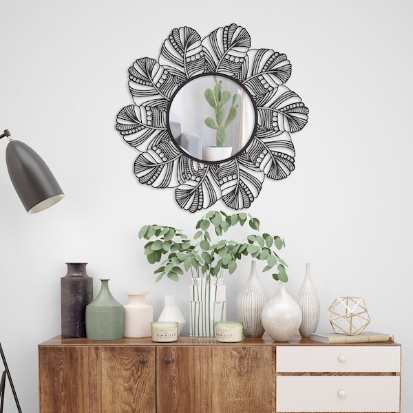 Flower Leaf Luxury Mirror Frame - Svg File - Laser Cut File - Wall Hangings - Wall Decor - Wall Mirror - Minimalist Design - dxf - png