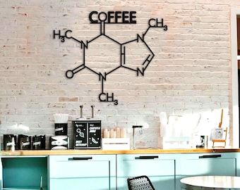Fórmula de molécula de café Archivo de corte láser - Archivo Svg - Decoración de pared - Decoración de cocina - Decoración de café - Arte de pared de café - Archivo de corte láser - Dxf - Png