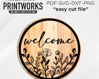 Willkommen Wildblume Runde, Digital download, Runde Türschild svg, Glowforge Laserdatei, Cricut geschnitten Datei, Floral Willkommensschild, Sommerdekor