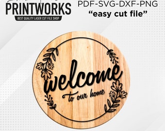 Welcome Wildflower Round Wood Sign, Round door hanger svg, Glowforge laser file, Cricut cut file, Floral welcome sign, Summer decor