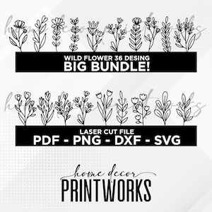 Wildflowers svg bundle Wildflower laser cut files Wooden bouquet svg Floral svg Wildflower template Glowforge Cricut Digital download