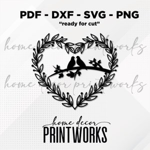 Inséparable, oiseau Couple, Couple amoureux, fichier de coupe Cricut, fichier de coupe Glowforge, coeur Floral, modèle de coupe, inséparable Svg, fichier découpé au Laser