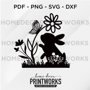 Pâques lapin Dxf, Svg, Png, fichiers, découpé au Laser, Pâques, lapin, lapin, fleur, papillon, heureux, Dxf, Svg, coupe, Fİle, pour Cnc