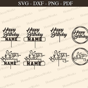 Happy Birthday Cake Topper SVG Bundle,DIY,personalisiert,DXF,Party,Vorlage,Schnittdatei,Name,PNG,Cricut,Silhouette Laserschnittvorlage Bild 3