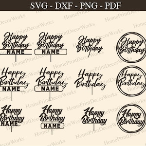 Happy Birthday Cake Topper SVG Bundle,DIY,personalisiert,DXF,Party,Vorlage,Schnittdatei,Name,PNG,Cricut,Silhouette Laserschnittvorlage Bild 2