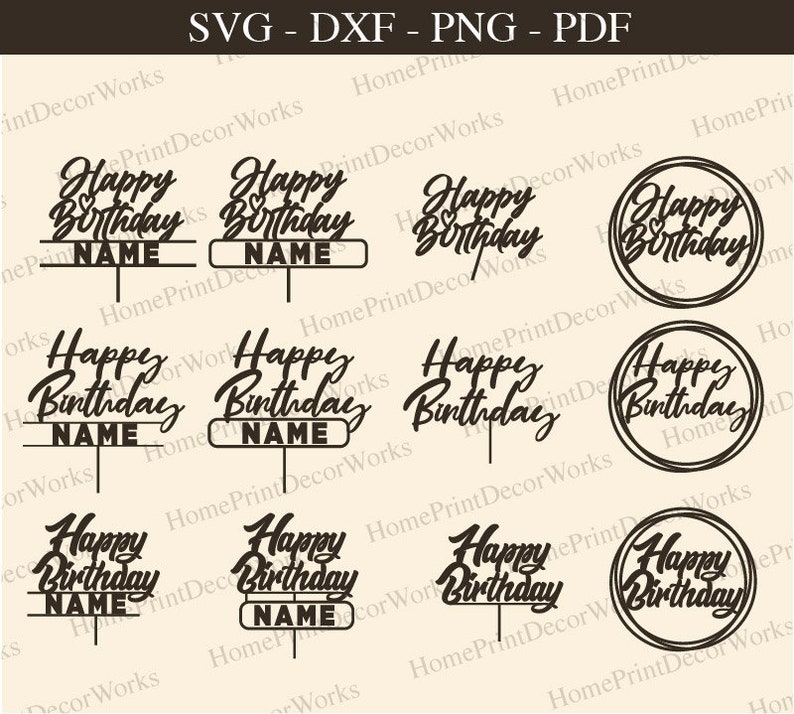 Happy Birthday Cake Topper SVG Bundle,DIY,personalisiert,DXF,Party,Vorlage,Schnittdatei,Name,PNG,Cricut,Silhouette Laserschnittvorlage Bild 2