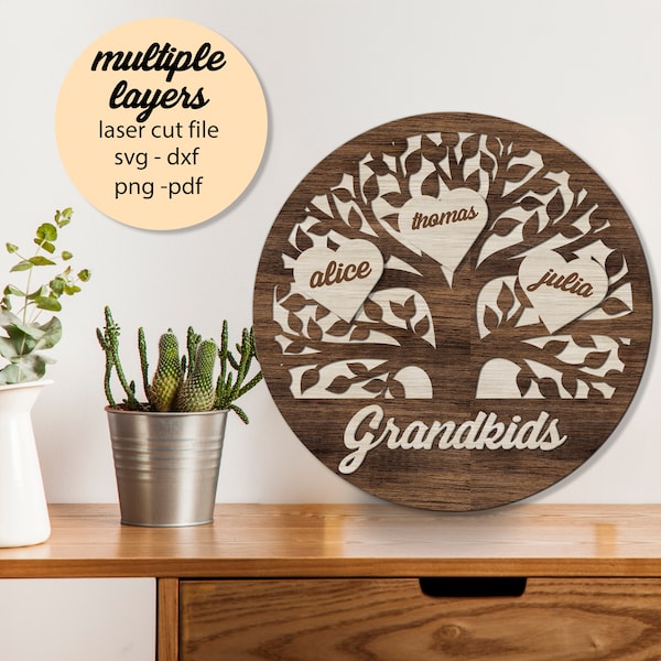 SVG Laser Cut File Grandkids Family Tree - Tree Of Life Svg, Family Tree Branch, Cut Files For Cricut, Family Tree Clipart, multiple layers