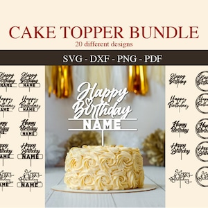 Happy Birthday Cake Topper SVG Bundle,DIY,personalisiert,DXF,Party,Vorlage,Schnittdatei,Name,PNG,Cricut,Silhouette Laserschnittvorlage Bild 1