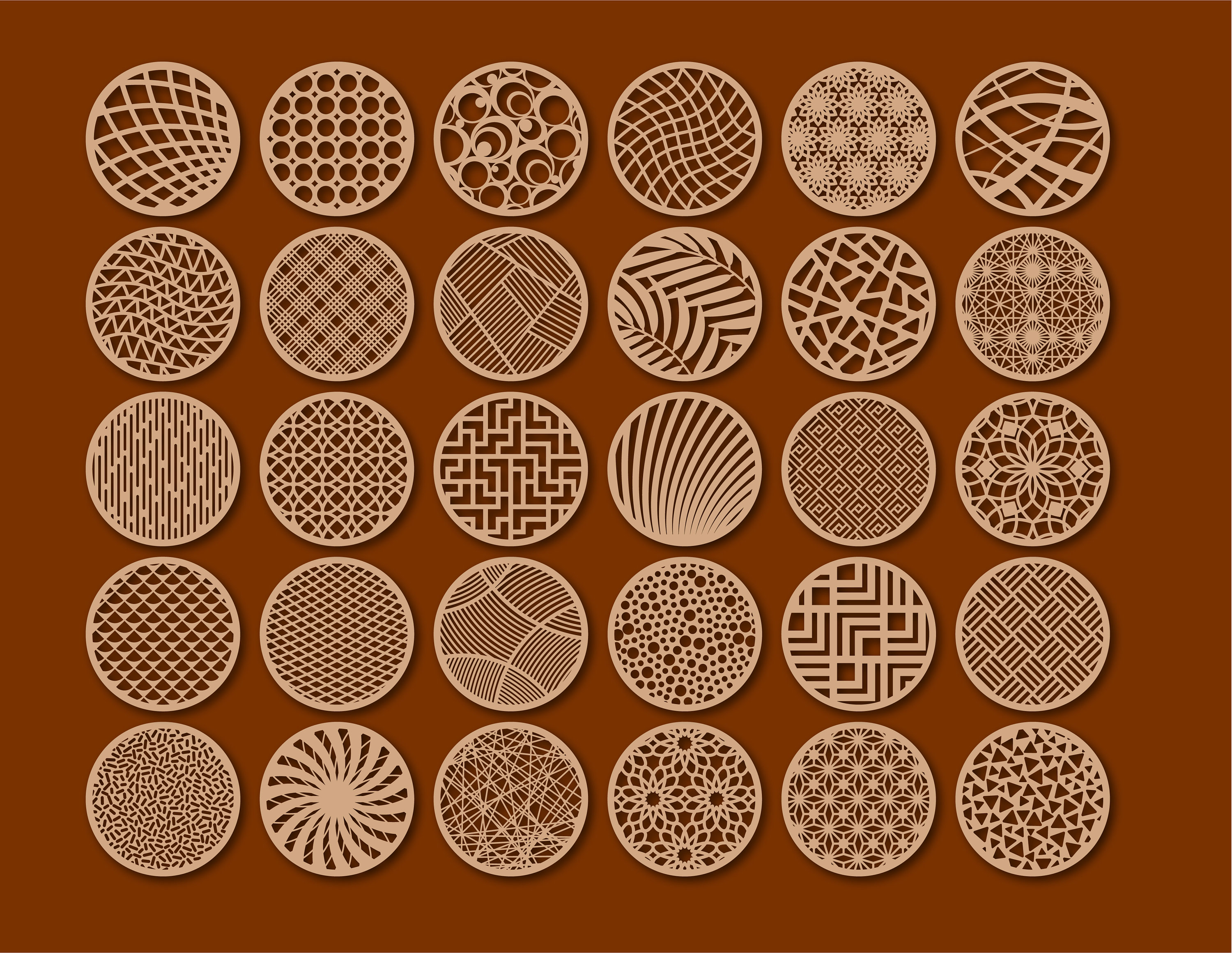 30 wood circle coaster , circle pendant, circle earring, laser cut svg file, floral laser cut file, circle decorative, svg bundle, dxf, png