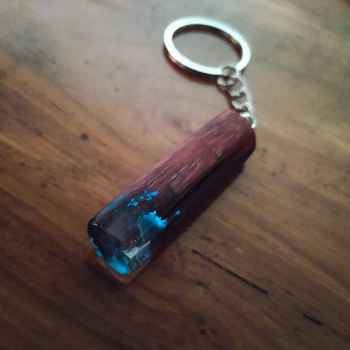 Wood resin keychain.Vintage /Unique and luminous keychain.Wood Etsy