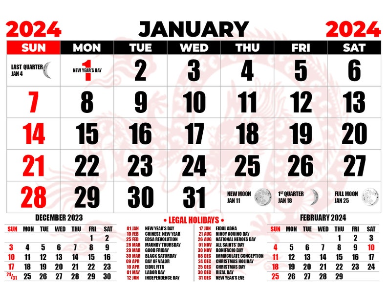 Editable 2024 Calendar Templates, Commercial Calendar Psd