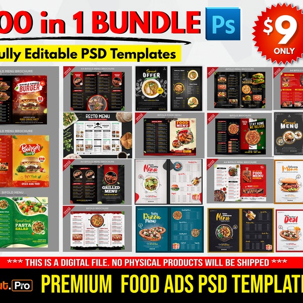 200+ Food Ads Photoshop Ready-made templates, Restaurant Menu, beverage menu, desserts menu, photoshop mockups, social media ad post