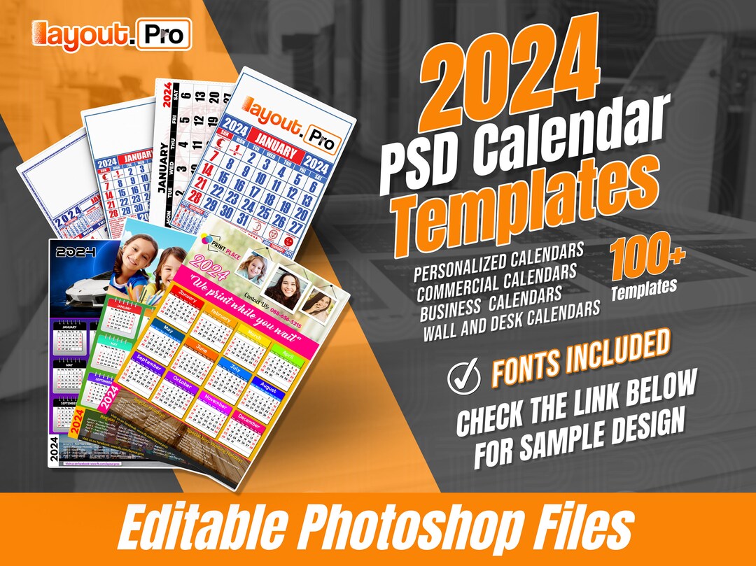 Editable 2024 Calendar Templates, Commercial Calendar Psd