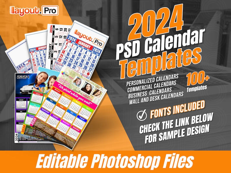 Editable 2024 Calendar Templates, Commercial Calendar Psd