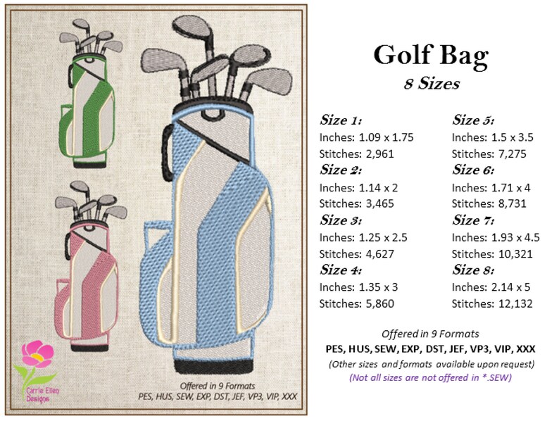 Golf Bag Machine Embroidery Design Sport Embroidery Designs Etsy