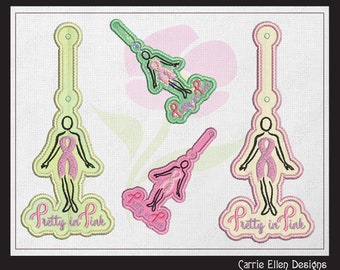 ITH Key Fob Machine Embroidery Design, Pretty in Pink Key Tag, Machine Embroidery Project (1296)