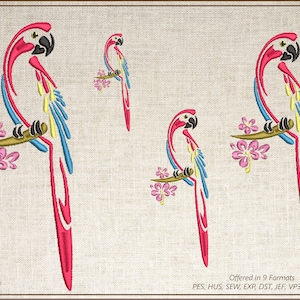 Parrot Machine Embroidery Design, Bird Embroidery Design, Tropical Jungle Bird Embroidery Design, Machine Embroidery Design, 6 Sizes (0374)