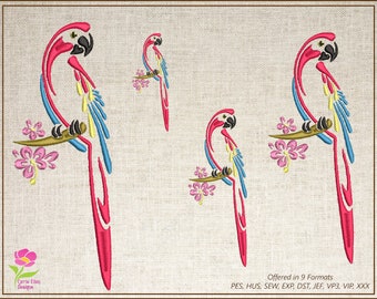Parrot Machine Embroidery Design, Bird Embroidery Design, Tropical Jungle Bird Embroidery Design, Machine Embroidery Design, 6 Sizes (0374)