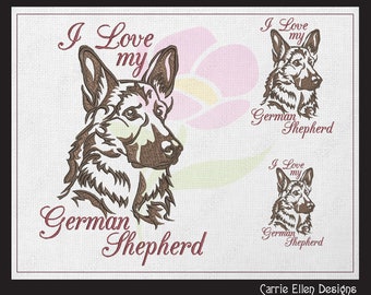 Dog Machine Embroidery Design, I Love My German Shepherd, Search and Rescue Animal, Dog Lover Design, 6 Sizes (1543)