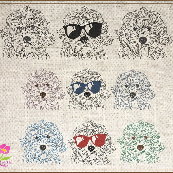 Golden Doodle Machine Embroidery Design Bundle, Pet Embroidery, Animal Embroidery, 3 Individual Designs, Doodle Breed, 6 Sizes (0523-25)