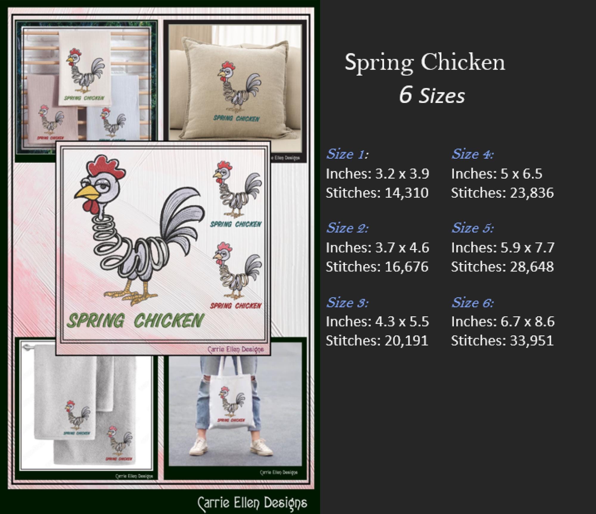 Spring Chicken Idiom Machine Embroidery Design – Adult Aging Humor ...
