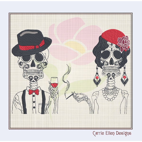 Sugar Skull Couple Machine Embroidery Design Bundle, Day of the Dead Skeletons, Design, Dia De Los Muertos, 8 Sizes (0844)