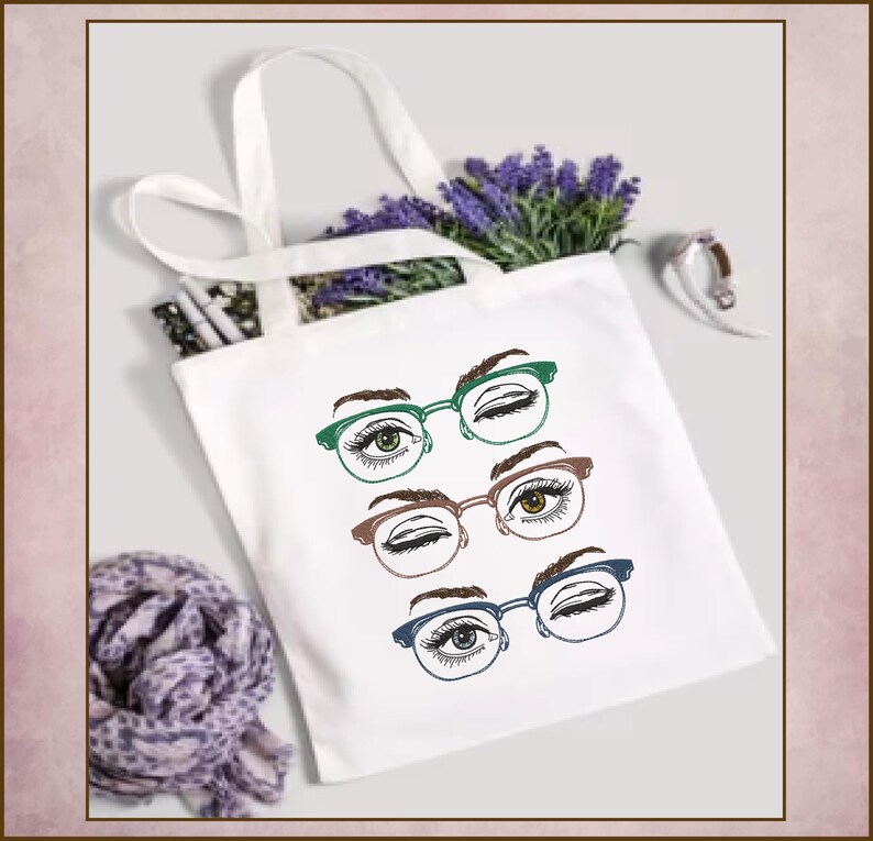 Eyeglasses Machine Embroidery Design Beautiful Eyes Winking Etsy