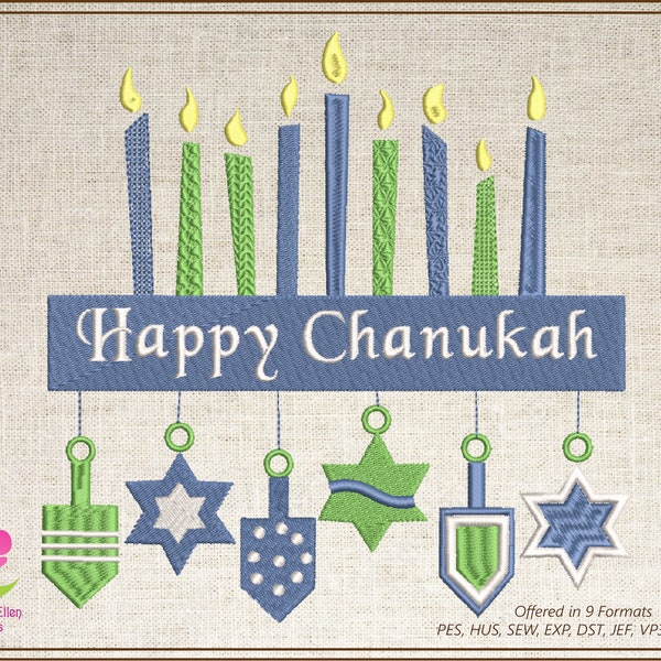 Happy Chanukah Machine Embroidery Design, Menorah Embroidery Pattern, Menorah Candles Design, Star of David Pattern, 8 Sizes, (0156)