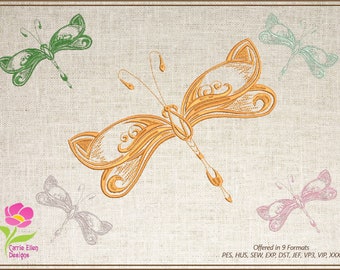 Dragonfly Machine Embroidery Design, Insect Embroidery Pattern, Garden Insects and Bees Embroidery Design 10 Sizes (0306)
