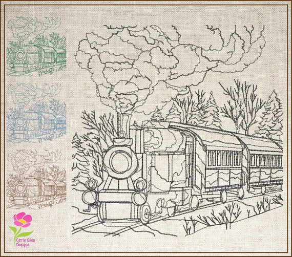 Train Scene Sketch Machine Embroidery Design, Vintage Train Embroidery  Pattern, Sketch Railroad Design, 6 Sizes 0554 