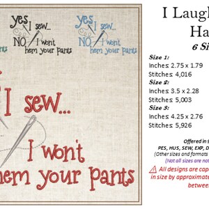 I Sew Machine Embroidery Design, Embroidered Sayings Design, Hem Your Pants Sayings and Quotes Embroidery Design Patterns, PES Embroidery, Embroidery Patterns, Design Update, Bestseller, Hand Embroidery Pattern, Custom Embroidery Carrie Ellen Designs