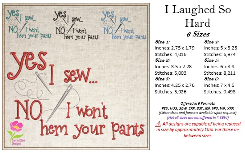 I Sew Machine Embroidery Design, Embroidered Sayings Design, Hem Your Pants Sayings and Quotes Embroidery Design Patterns, PES Embroidery, Embroidery Patterns, Design Update, Bestseller, Hand Embroidery Pattern, Custom Embroidery Carrie Ellen Designs