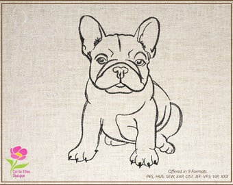 French Bulldog Machine Embroidery Design, Dog Embroidery Pattern, Frenchie Embroidery, Animal Line Art Embroidery, 8 Sizes (0510)