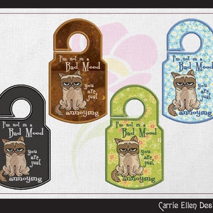 Grumpy Cat dörrknopphängare ITH maskinbroderidesign (5x7)