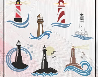 Lighthouse Machine Embroidery Design Bundle, Coastal Light House Island Design, Seaside Landscape, 6 Designs 6 Sizes Each Design (2378)