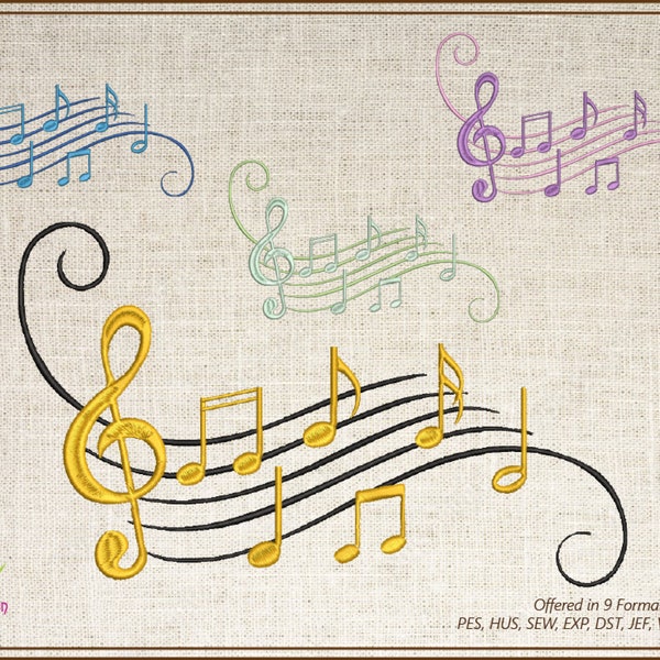 Music Note Embroidery, Musical Chord Machine Embroidery Design, Music Embroidery, Treble Clef Embroidery, Song Embroidery 10 Sizes (0503)