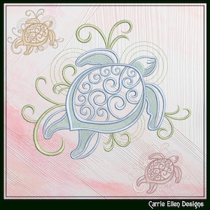 Sea Turtle Machine Embroidery Design | Swirl Ocean Turtle Stitch File | Coastal Beach Stitch pattern, 6 Sizes (4247)