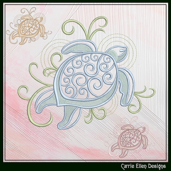 Sea Turtle Machine Embroidery Design | Swirl Ocean Turtle Stitch File | Coastal Beach Stitch pattern, 6 Sizes (4247)