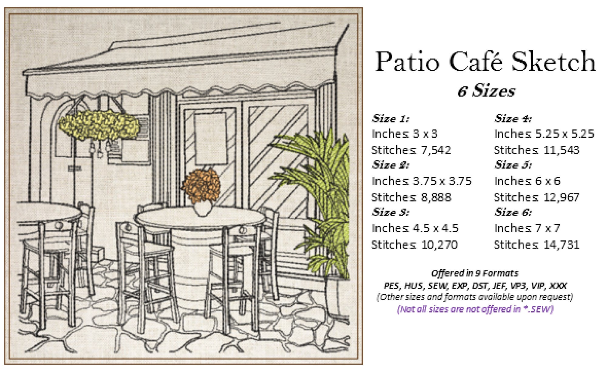 Patio Café Scene Machine Embroidery Design, Street Café Bistro ...