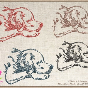 Sleeping Puppy Machine Embroidery Design, Dog Embroidery Design, Pet Dog Embroidery, Animal Line Art Embroidery, 8 Sizes (0487)