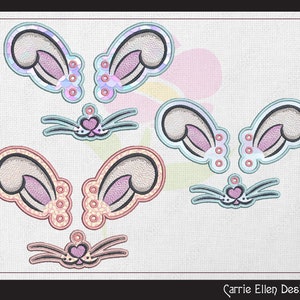 Bunny Ear Shoe Wing Machine Embroidery Design, Easter Bunny Ears Set Wing Charms for Shoes and Boots, 4x4 and 5x7 Hoop (1392)