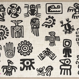 22 Azteekse stijliconen machineborduurontwerpbundel. 22 individuele iconen, Azteekse zon, adelaar, slang machineborduurontwerpen (0430)