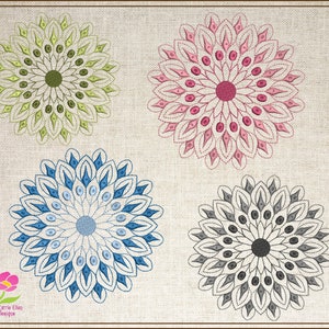 Mandala Maschinenstickerei, Spitzenstickerei, Mandala Blume, Floral Line Art, spirituelle Stickerei, 8 Größen (0561)