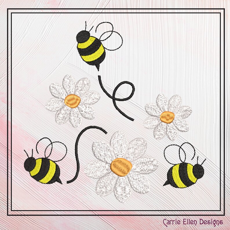 Bumble Bees and Daisies Machine Embroidery Design. Garden Flowers ...