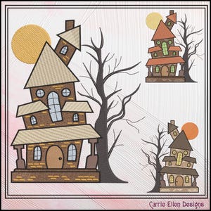 Crooked Haunted House Machine Embroidery Design – Spooky Halloween Pattern, 6 Sizes (3648)
