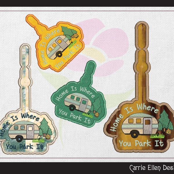 ITH Key Fob Machine Embroidery Design, Home is Where you Park It, Machine Embroidery Project (1280)